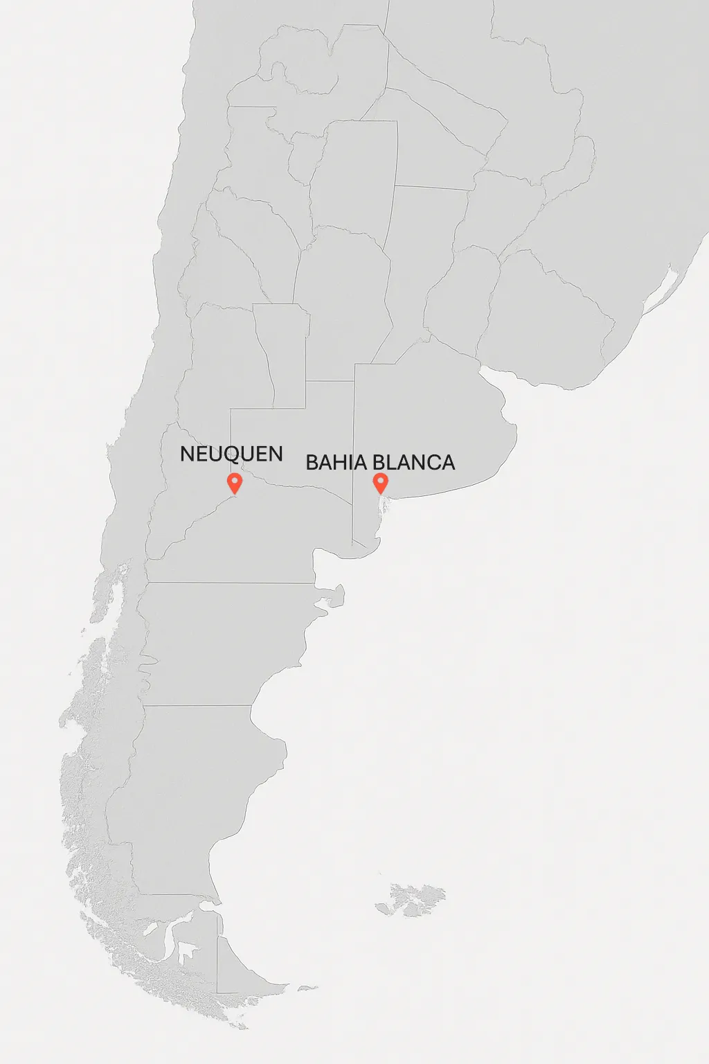 Mapa de ubicaciones - Neuquén y Bahía Blanca